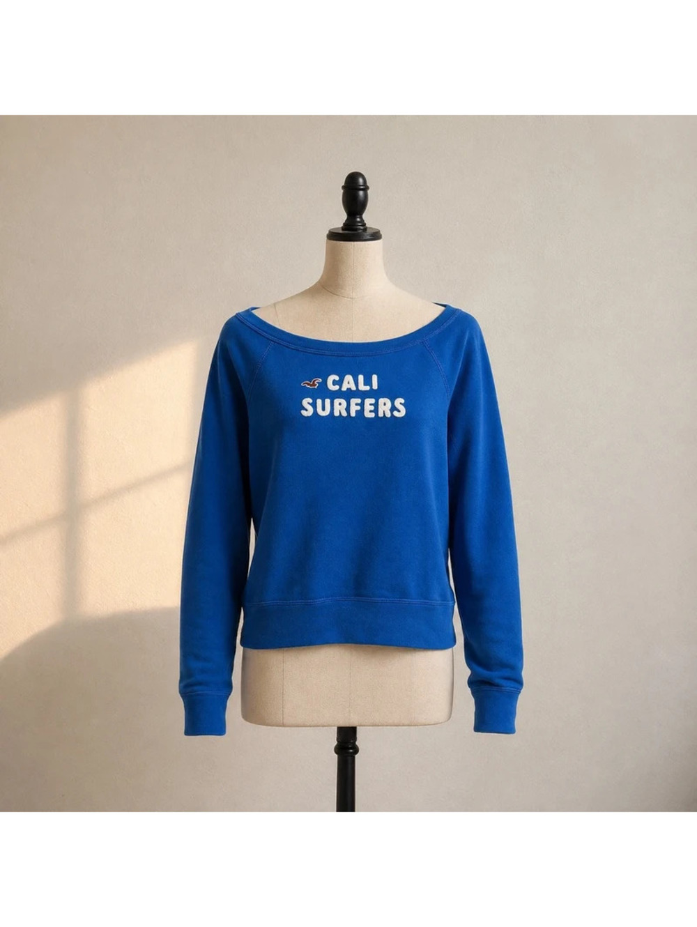 Hollister Cali Surfers Blue Off Shoulder Sweatshirt Size M Coastal